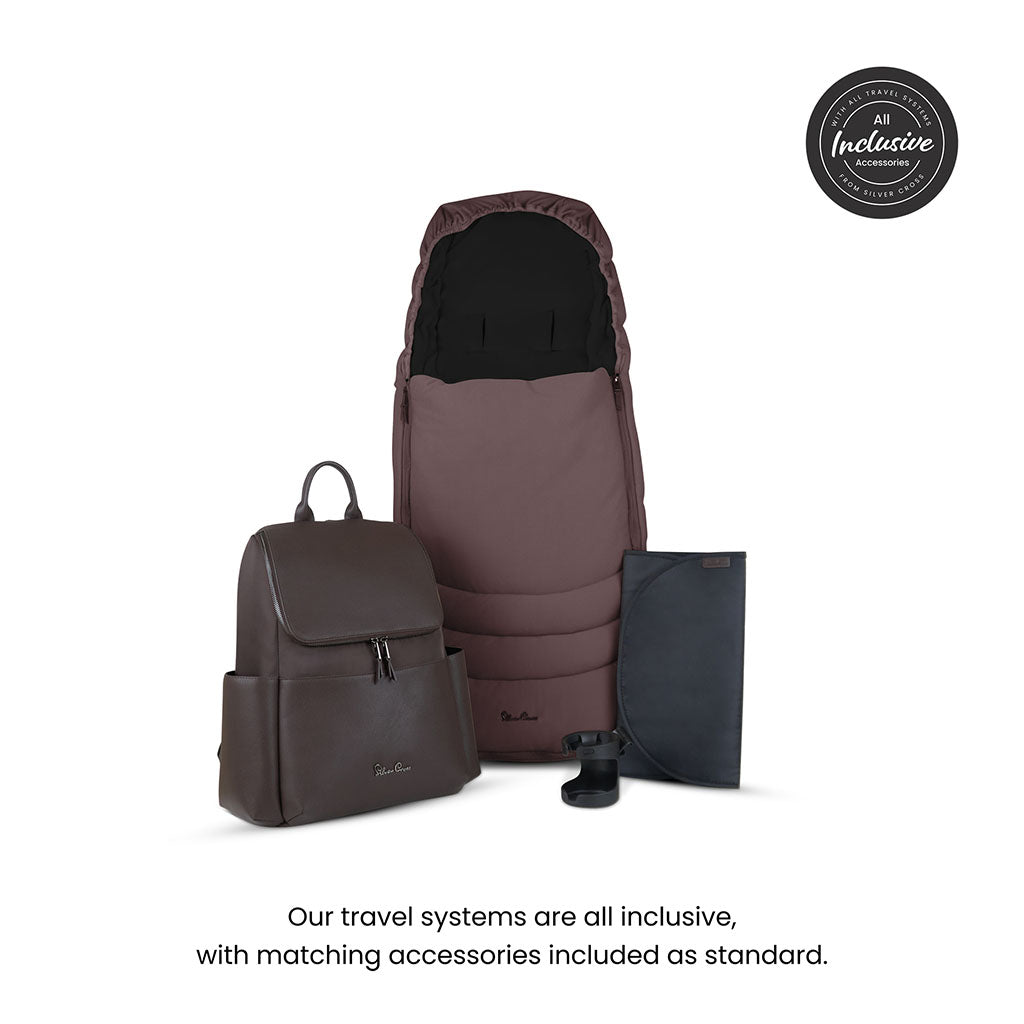 Silver Cross Cove Pushchair Ultimate 360 Family Car Seat Bundle - Damson