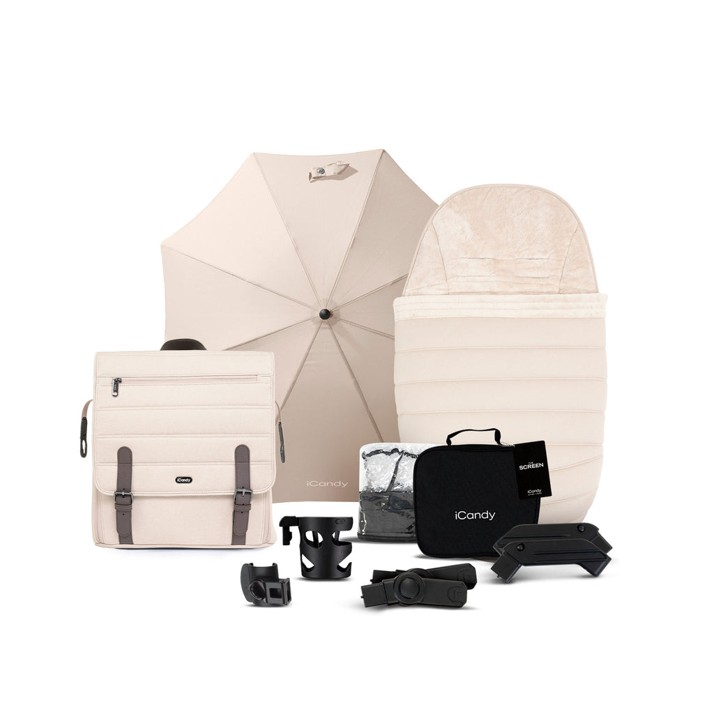 iCandy Peach 7 Pushchair and Carrycot Complete Car Seat Bundle - Biscotti