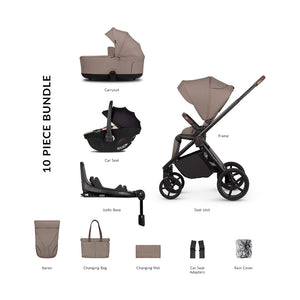 Venicci Claro 2 Luxury Bundle with Tiago Beige Car Seat and Base - Almond
