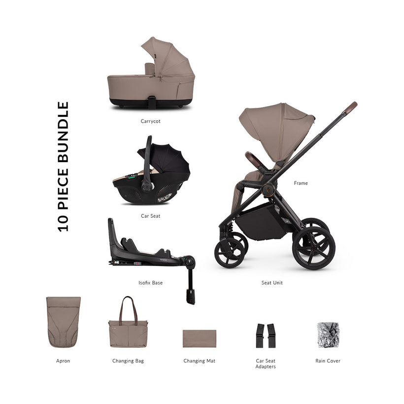 Venicci Claro 2 Luxury Bundle with Tiago Beige Car Seat and Base - Almond