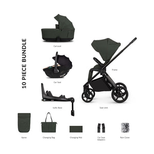Venicci Claro 2 Luxury Bundle with Tiago Beige Car Seat and Base - Forest