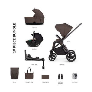 Venicci Claro 2 Luxury Bundle with Tiago Beige Car Seat and Base - Chocolate