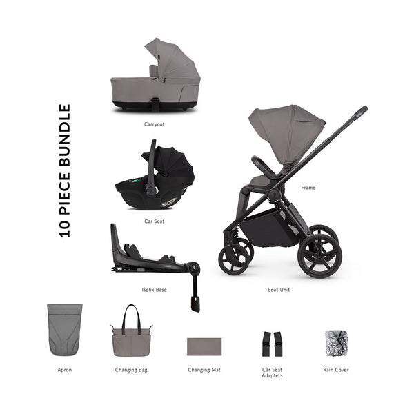 Venicci Claro 2 Luxury Bundle with Tiago Black Car Seat and Base - Fog