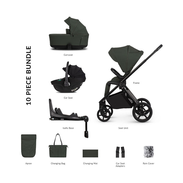 Venicci Claro 2 Luxury Bundle with Tiago Black Car Seat and Base - Forest 