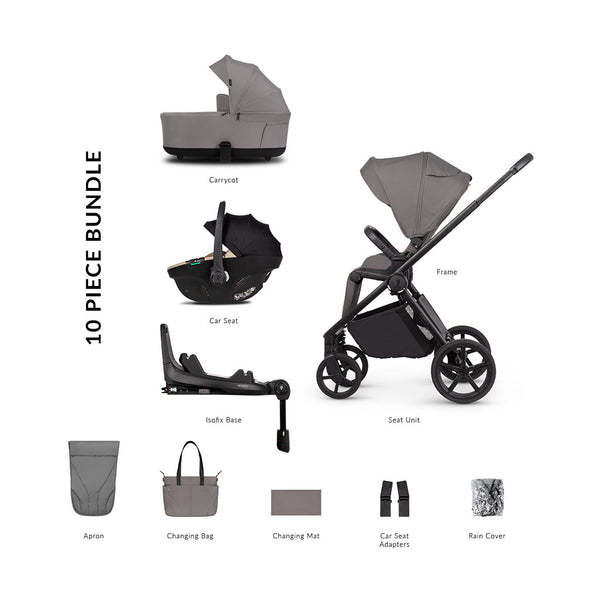 Venicci Claro 2 Luxury Bundle with Tiago Beige Car Seat and Base - Fog