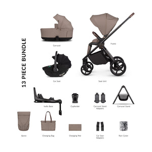 Venicci Claro 2 Ultimate Bundle with Tiago Black Car Seat and Base - Almond