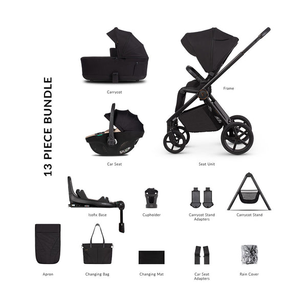 Venicci Claro 2 Ultimate Bundle with Tiago Beige Car Seat and Base - Noir