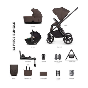 Venicci Claro 2 Ultimate Bundle with Tiago Beige Car Seat and Base - Chocolate