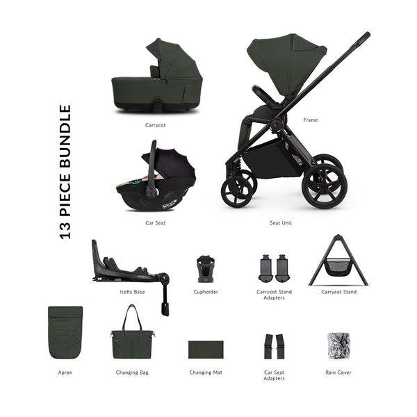 Venicci Claro 2 Ultimate Bundle with Tiago Beige Car Seat and Base - Forest