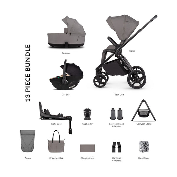 Venicci Claro 2 Ultimate Bundle with Tiago Beige Car Seat and Base - Fog