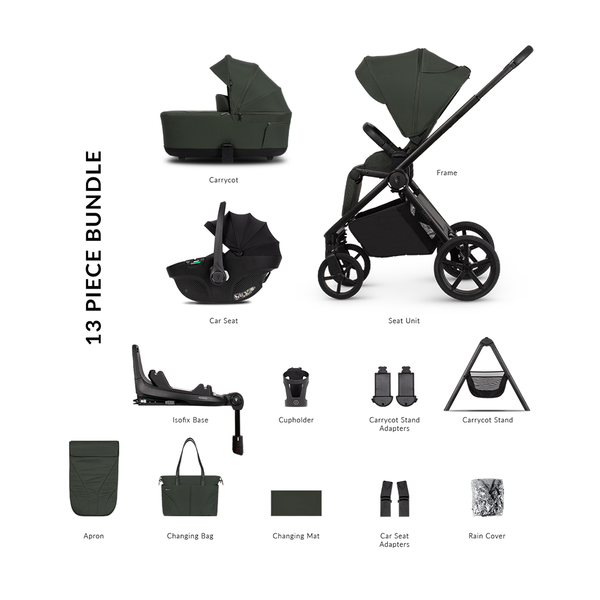 Venicci Claro 2 Ultimate Bundle with Tiago Black Car Seat and Base - Forest