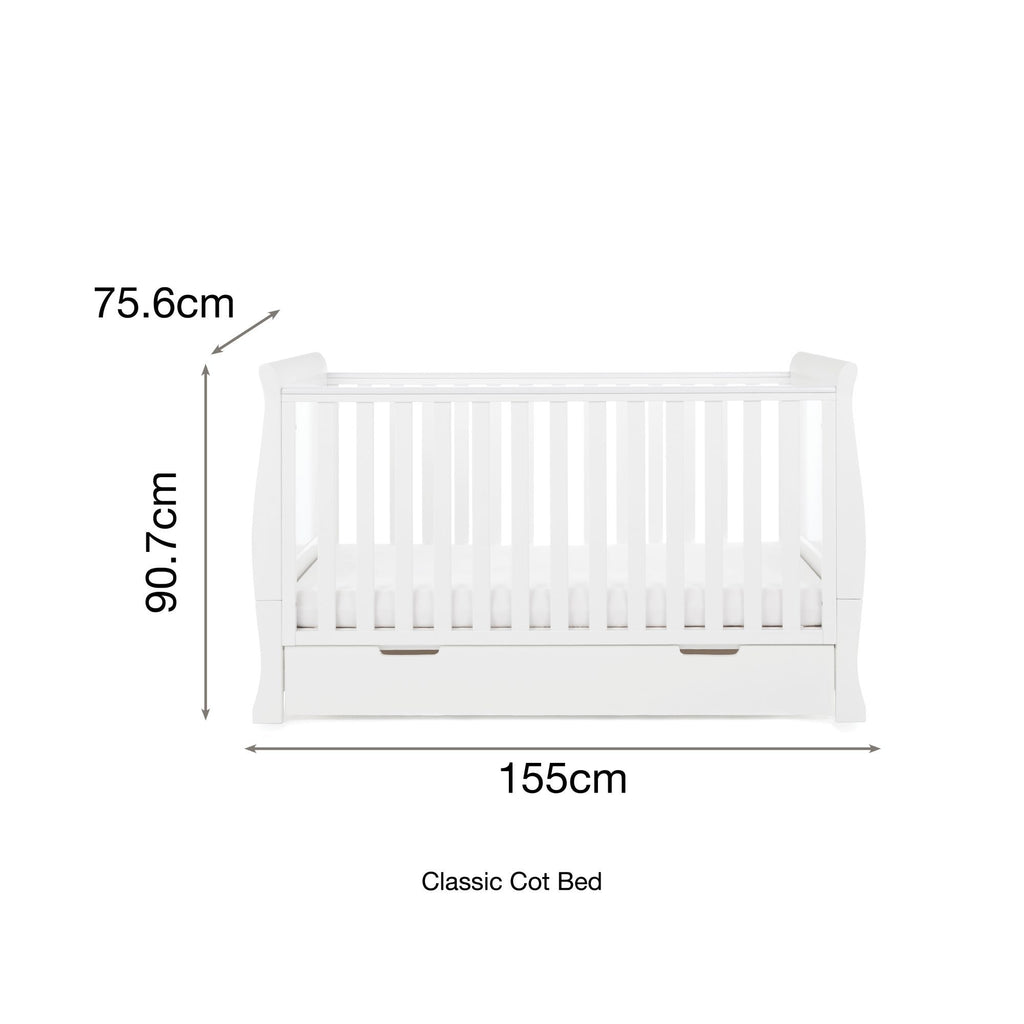 Obaby Stamford Classic Sleigh Cot Bed and Breathable Mattress - Chelsea Baby