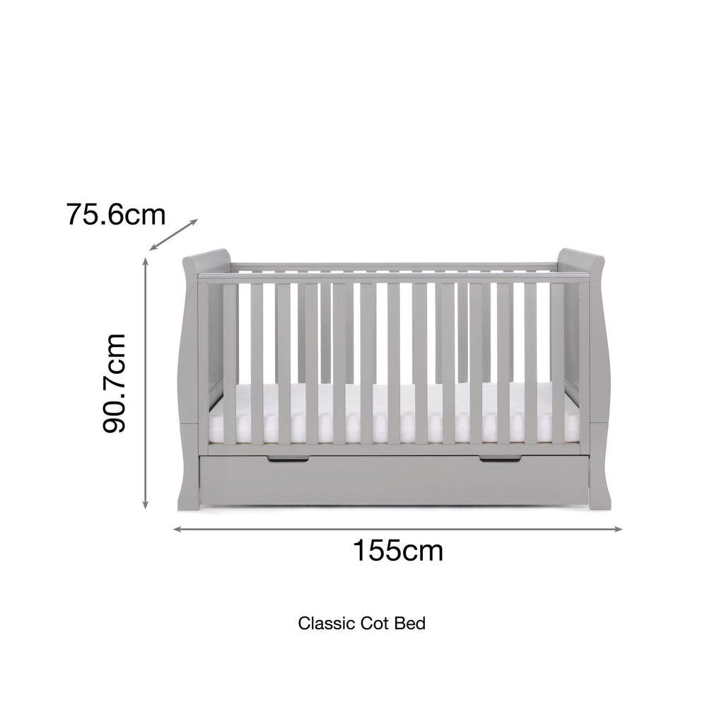 Obaby Stamford Classic Sleigh Cot Bed and Breathable Mattress - Chelsea Baby