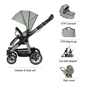 Mercedes-Benz All-Terrain GTR Pushchair and Carrycot Bundle - Sage Grey Ex Display