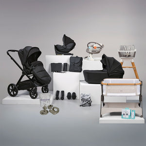 Bababing 18pc Raffi MKII Travel, Home & Feeding Bundle with spin car seat & Isofix base - Gloss Black
