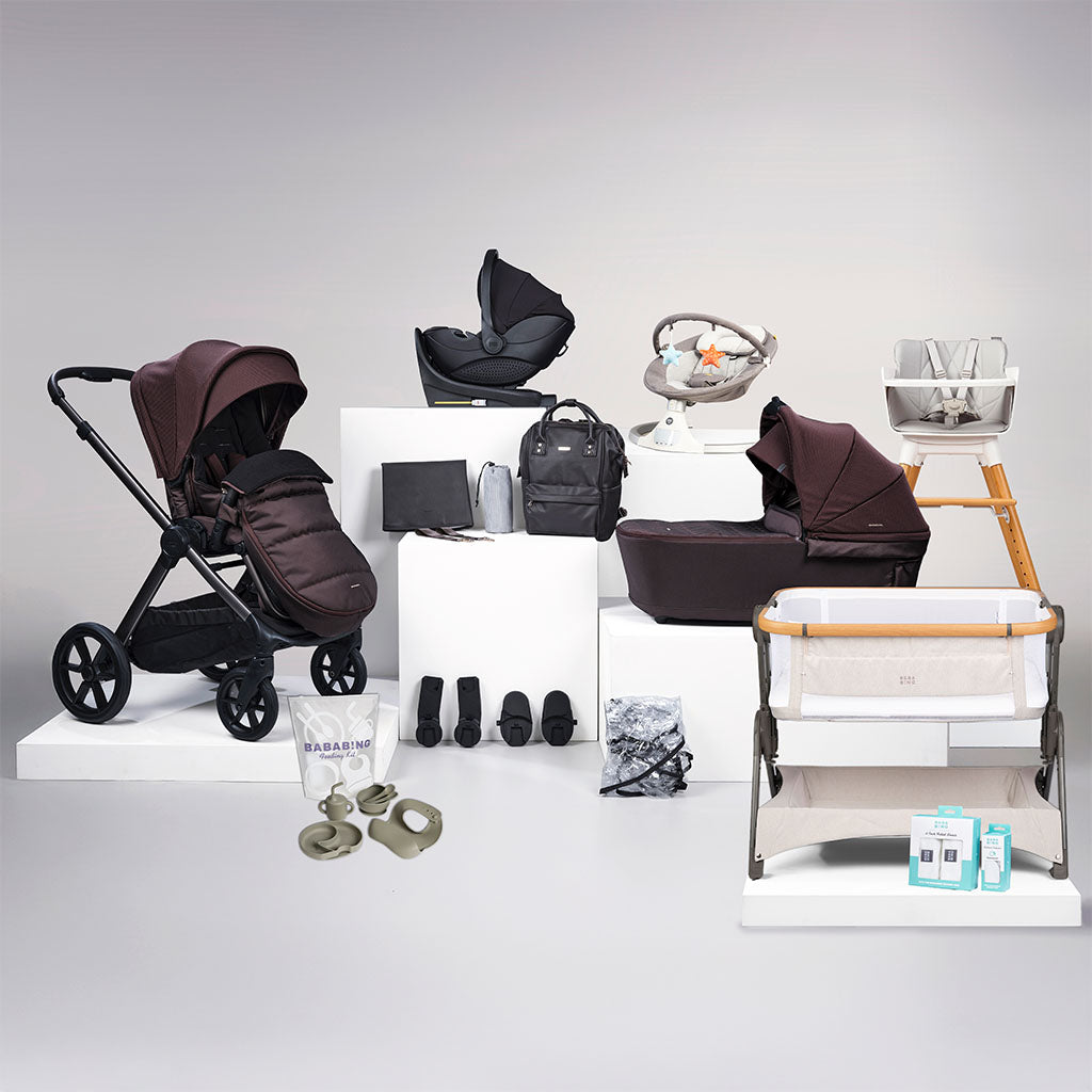 Bababing 18pc Raffi MKII Travel, Home & Feeding Bundle with spin car seat & Isofix base - Heritage