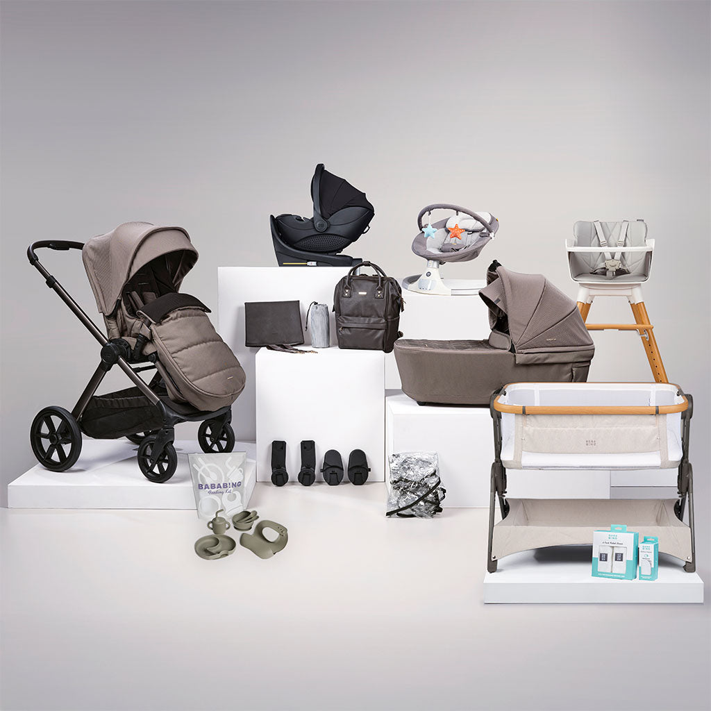 Bababing 18pc Raffi MKII Travel, Home & Feeding Bundle with spin car seat & Isofix base - Minky