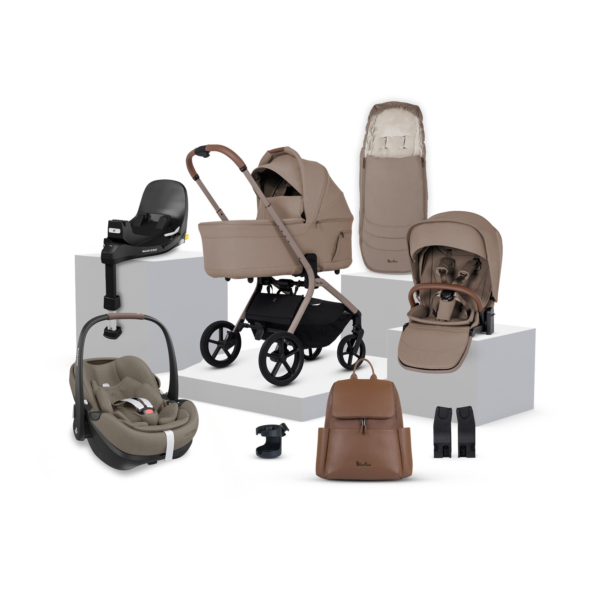 Silver Cross Breez Ultimate 360 Pebble Pro 2 Truffle Car Seat Bundle - Champagne