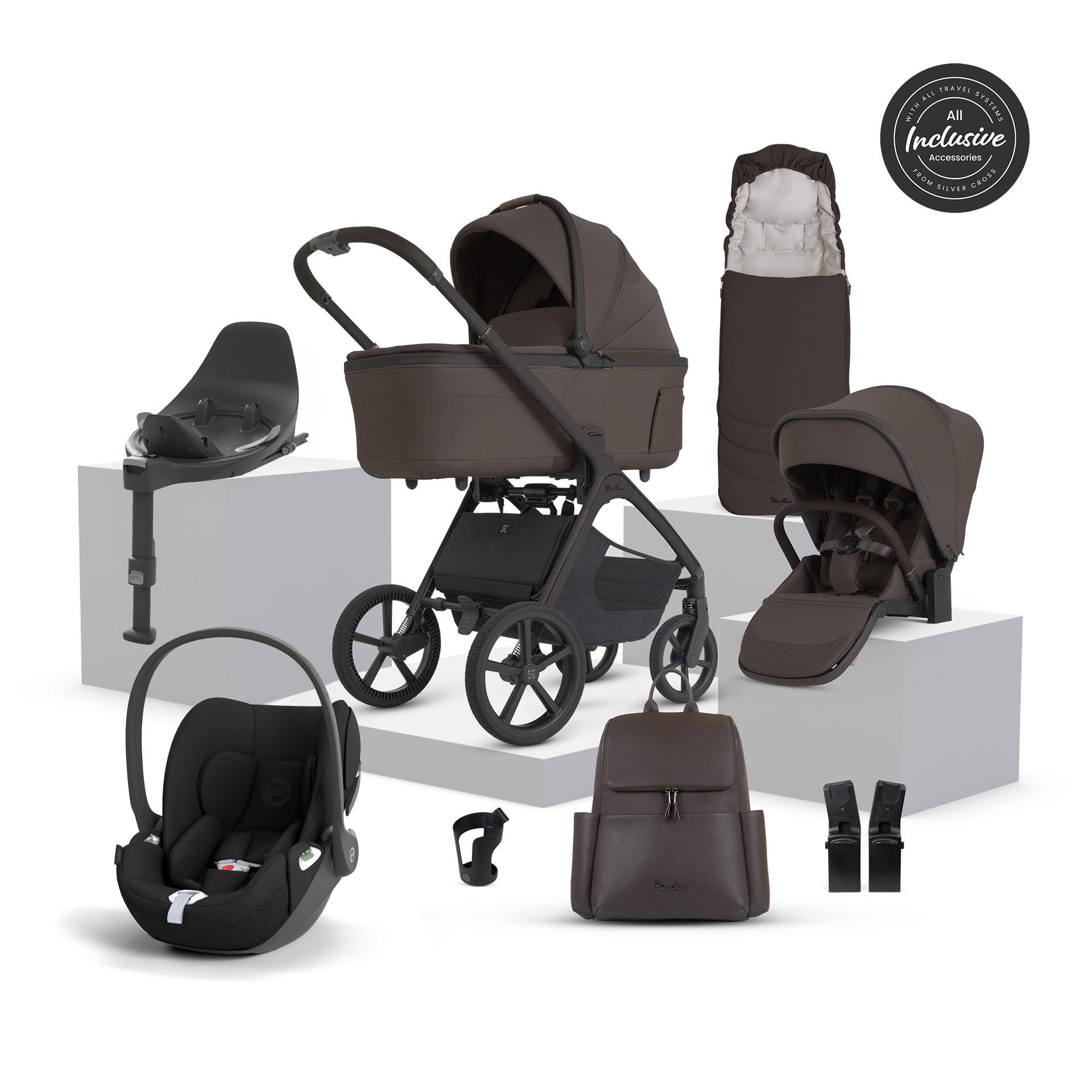 Silver Cross Cove 2 Ultimate 360 Sepia Black Cloud T i-Size Comfort Bundle - Chocolate