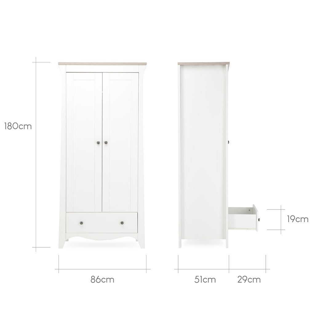 CuddleCo Clara 2 Door Double Wardrobe - Driftwood Ash