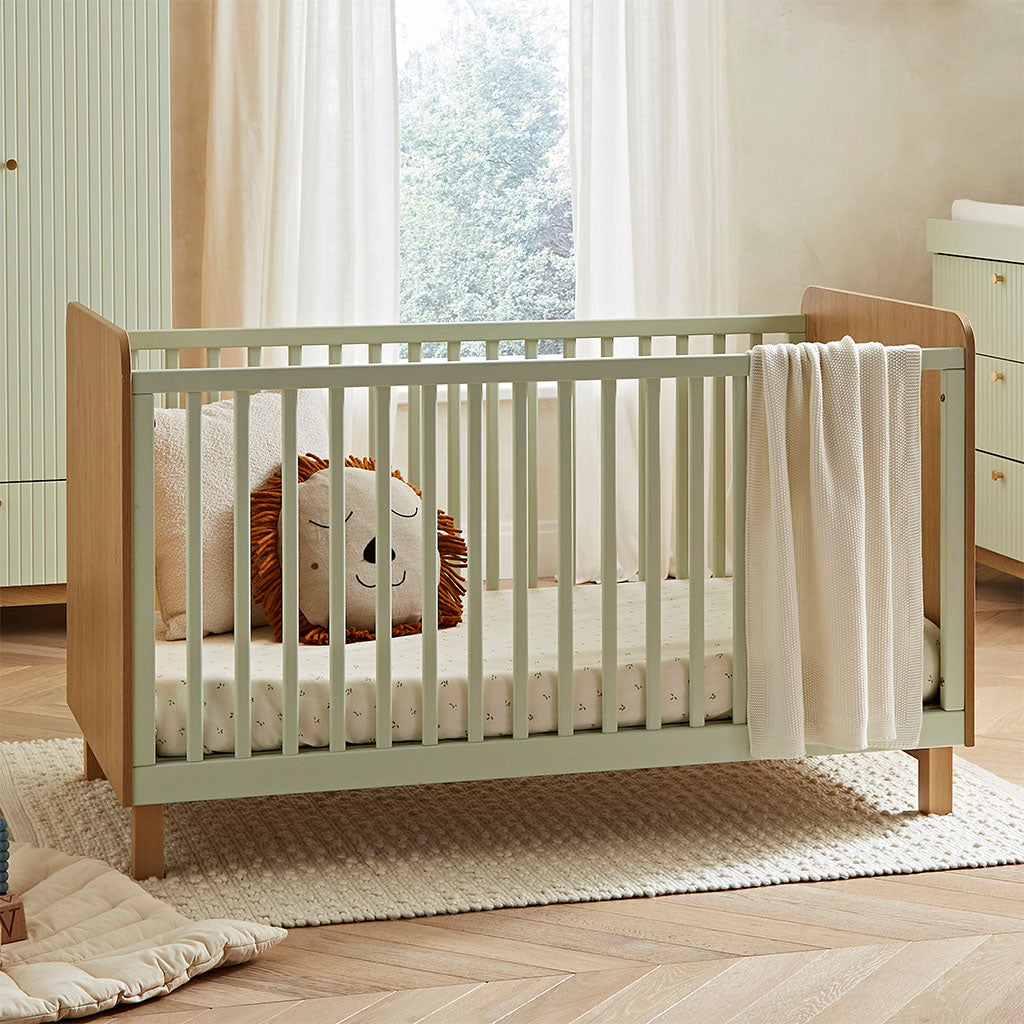 CuddleCo Remi Cot Bed - Oak & Green