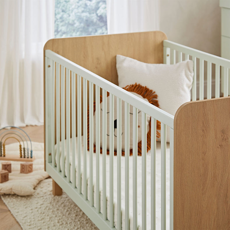 CuddleCo Remi Cot Bed - Oak & Green