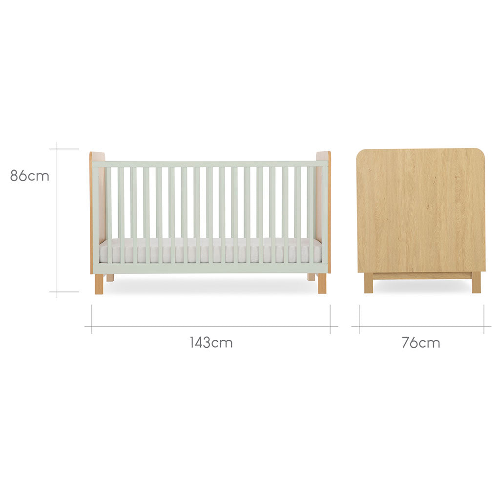 CuddleCo Remi Cot Bed - Oak & Green