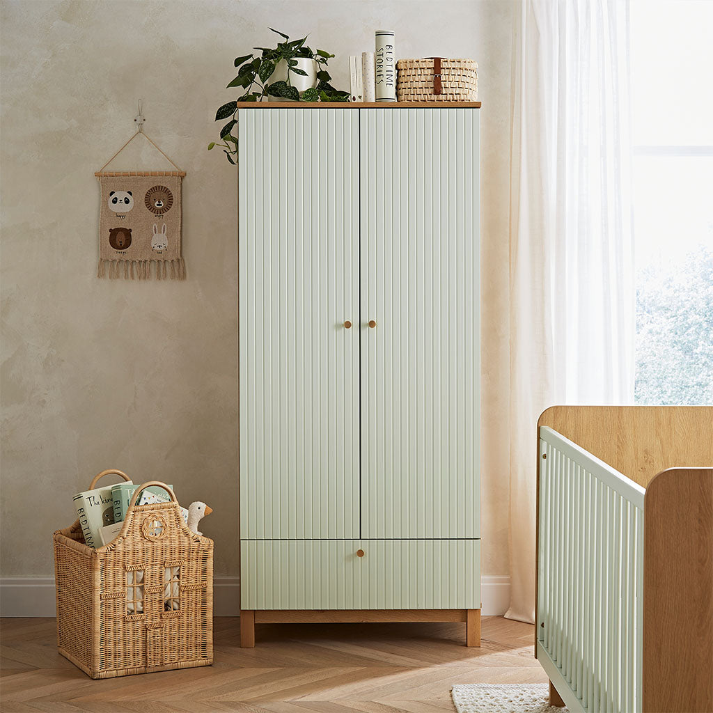 CuddleCo Remi Wardrobe - Oak & Green