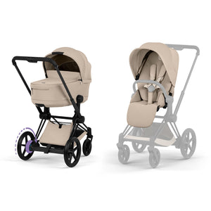 Cybex e-Priam Comfort Pushchair and Carrycot - Matt Black / Cozy Beige