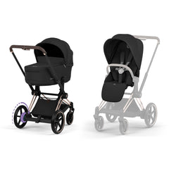 Cybex e-Priam Comfort Pushchair and Carrycot - Rosegold / Sepia Black