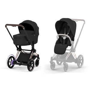 Cybex e-Priam Comfort Pushchair and Carrycot - Rosegold / Sepia Black