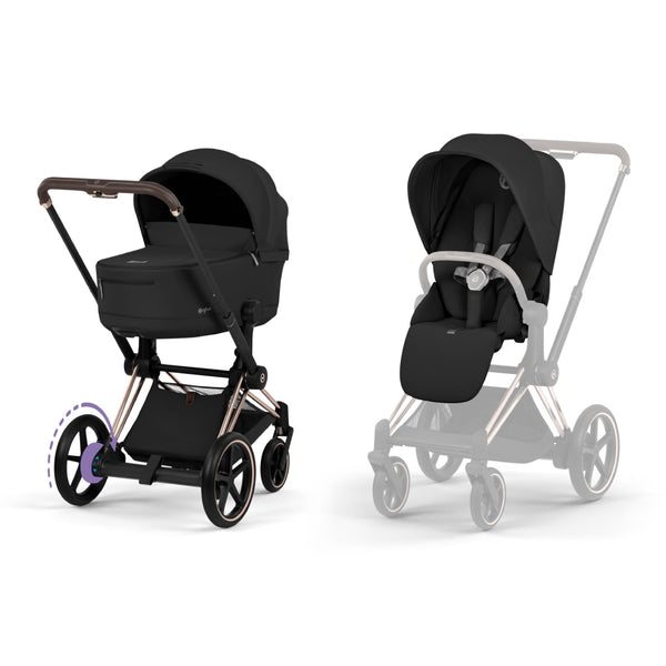 Cybex e-Priam Comfort Pushchair and Carrycot - Rosegold / Sepia Black