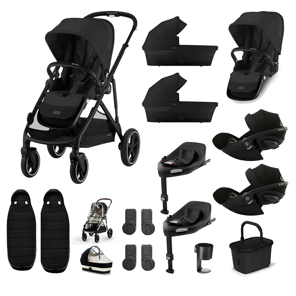 Cybex Gazelle S Newborn Twin Bundle with Cloud G i-Size - Moon Black