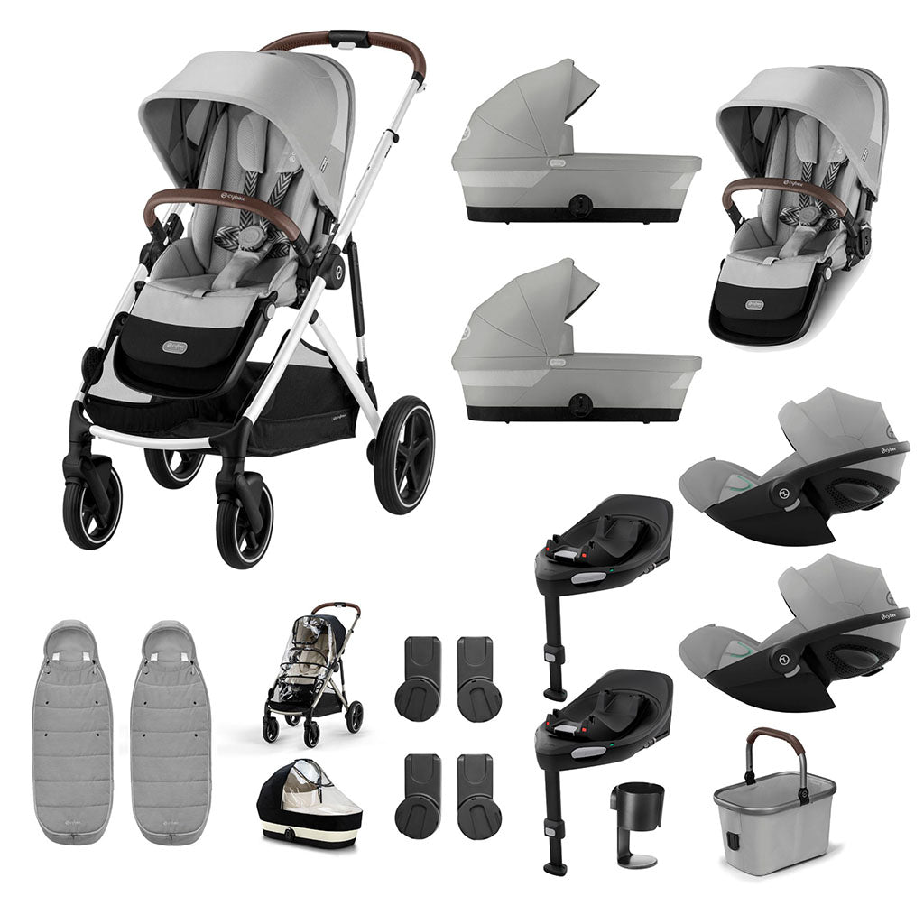 Cybex Gazelle S Newborn Twin Bundle with Cloud G i-Size - Stone Grey
