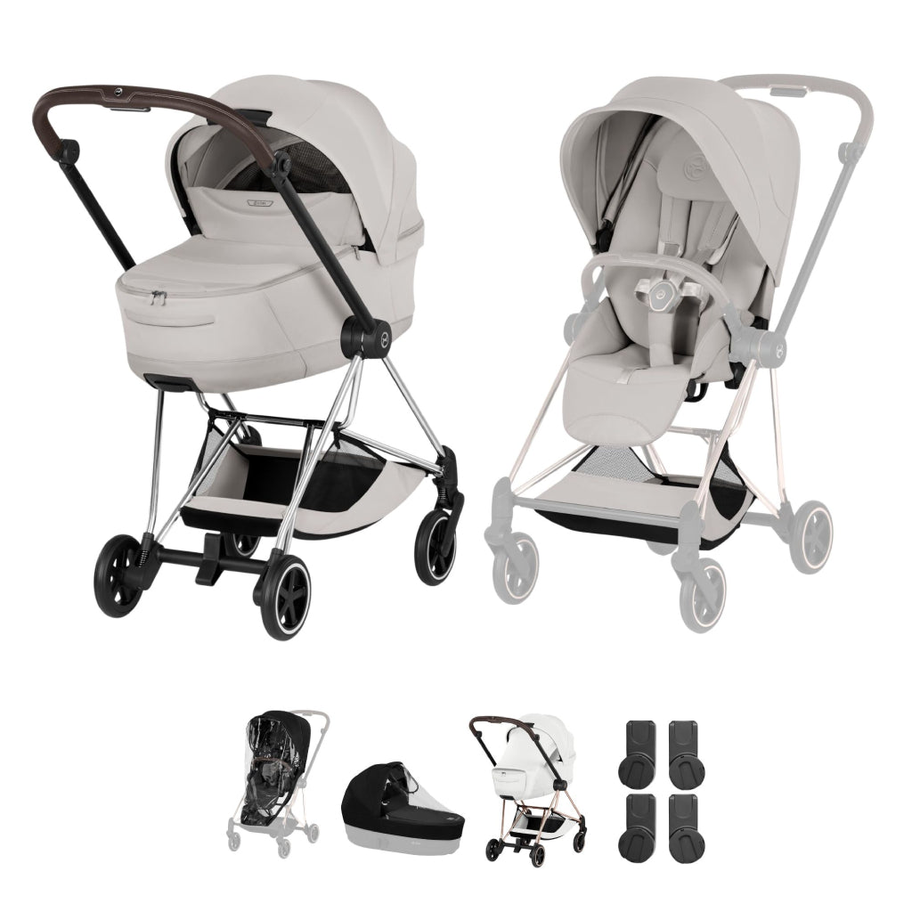 Cybex Mios Pushchair & Fold Cot Bundle Style Collection - Chrome Brown / City Grey