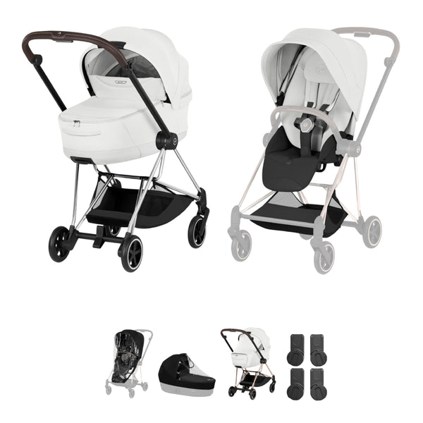 Cybex Mios Pushchair & Fold Cot Bundle Style Collection - Chrome Brown / Off White