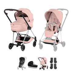 Cybex Mios Pushchair & Fold Cot Bundle Style Collection - Chrome Brown / Peach Pink