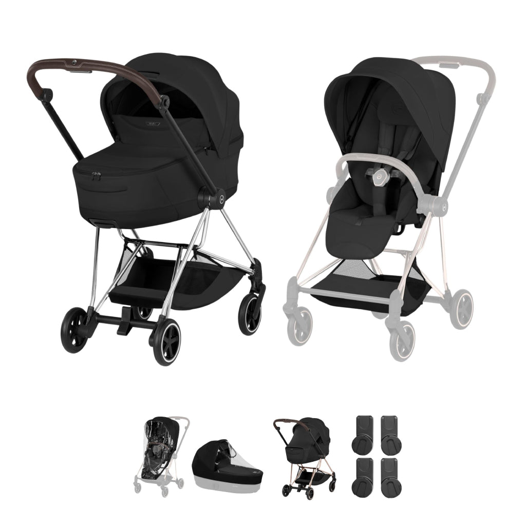 Cybex Mios Pushchair & Fold Cot Bundle Style Collection - Chrome Brown / Sepia Black