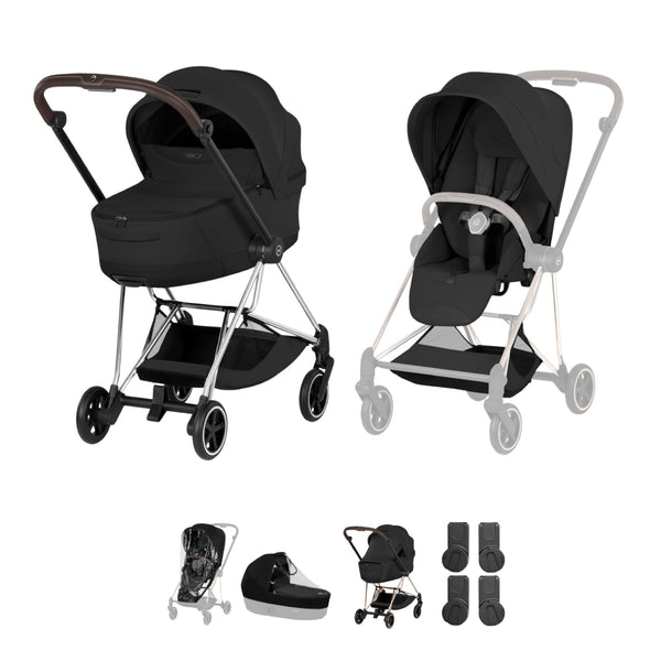 Cybex Mios Pushchair & Fold Cot Bundle Style Collection - Chrome Brown / Sepia Black