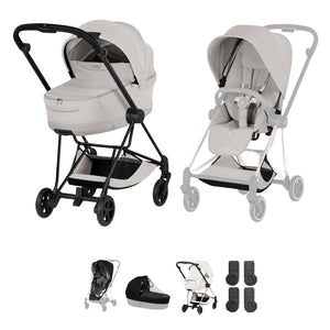 Cybex Mios Pushchair & Fold Cot Bundle Style Collection - Matt Black / City Grey