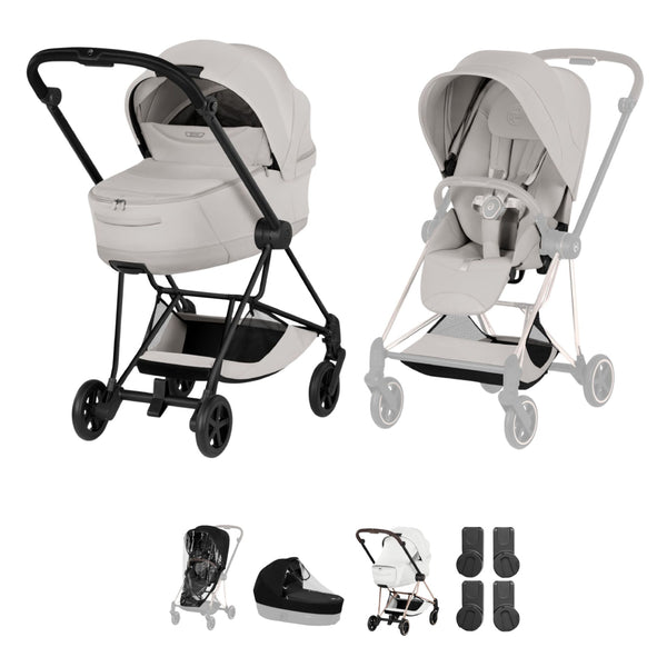 Cybex Mios Pushchair & Fold Cot Bundle Style Collection - Matt Black / City Grey