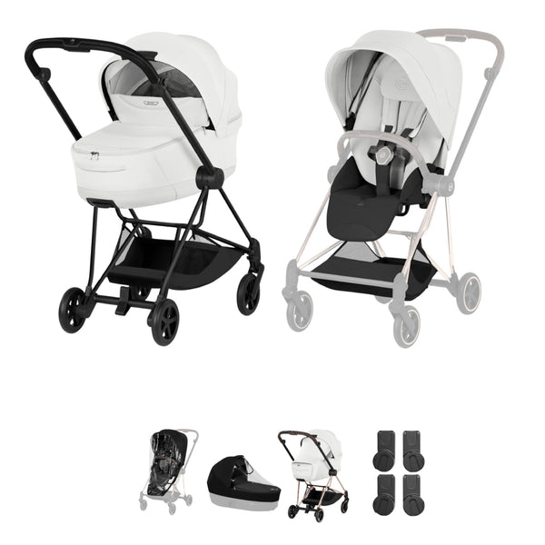 Cybex Mios Pushchair & Fold Cot Bundle Style Collection - Matt Black / Off White