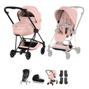 Cybex Mios Pushchair & Fold Cot Bundle Style Collection - Matt Black / Peach Pink