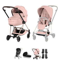 Cybex Mios Pushchair & Fold Cot Bundle Style Collection - Rosegold / Peach Pink