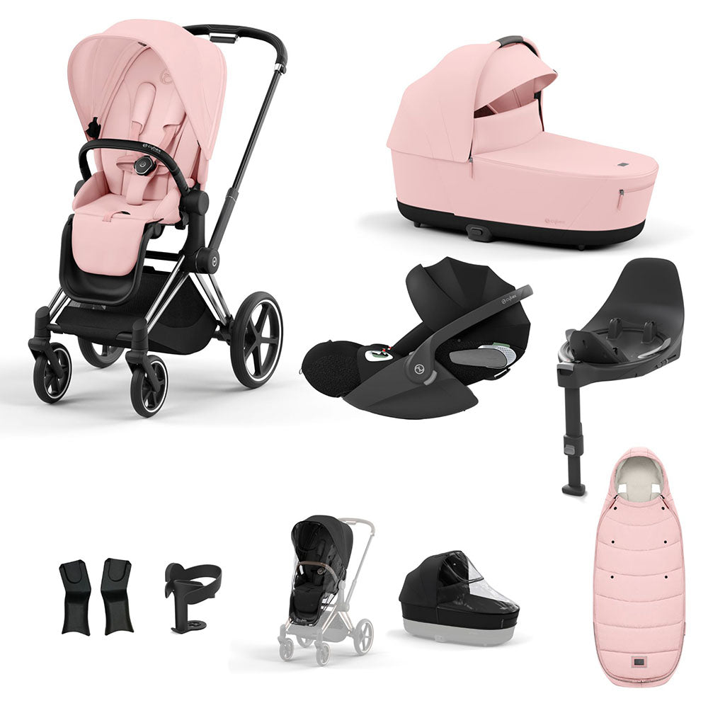 Cybex Priam Travel System - Chrome Black / Peach Pink