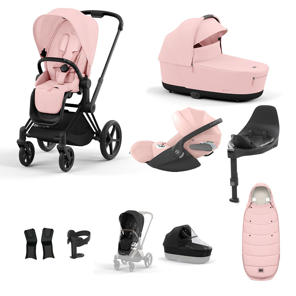 Cybex Priam Travel System - Matt Black / Peach Pink