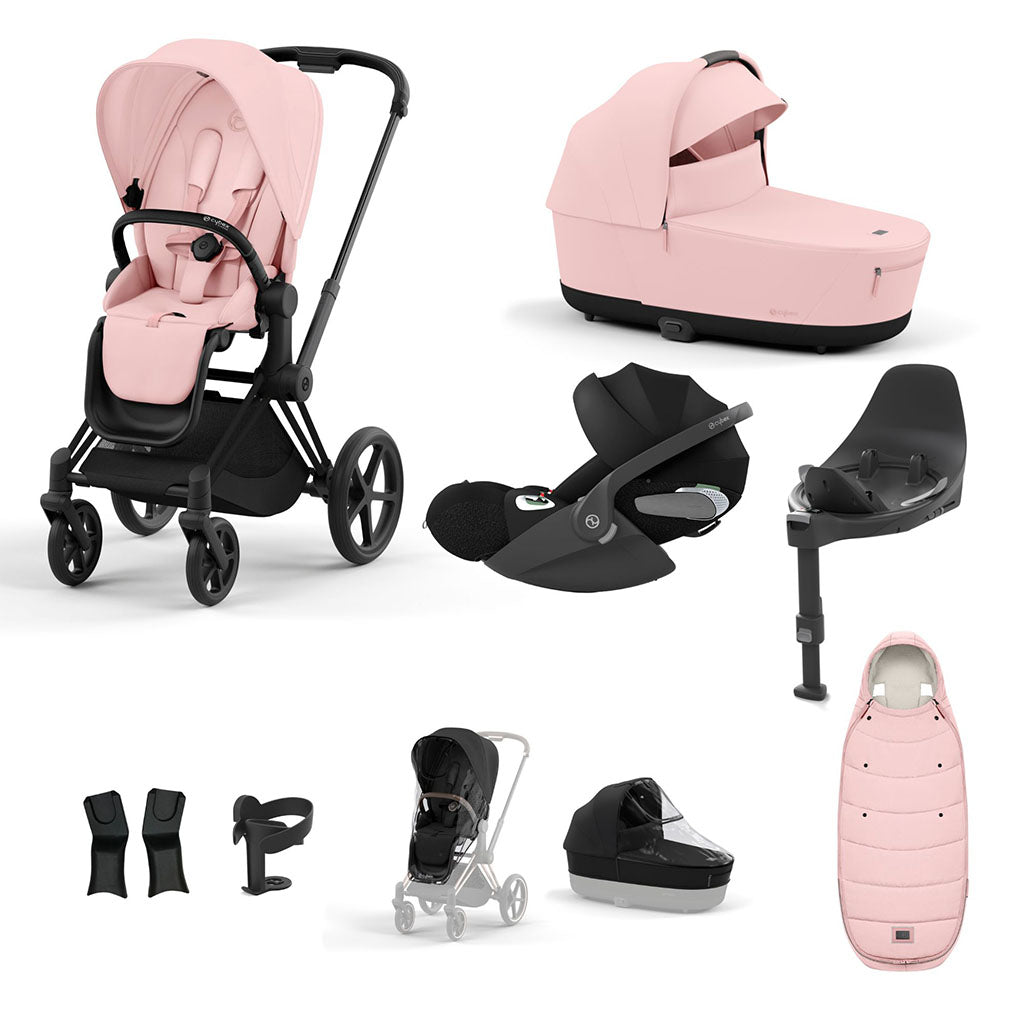 Cybex Priam Travel System - Matt Black / Peach Pink