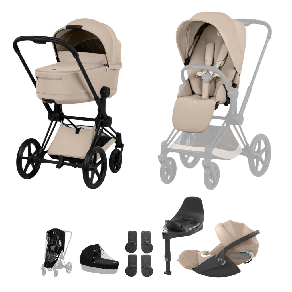 Cybex Priam Ultimate Bundle Comfort Collection - Matt Black / Cozy Beige
