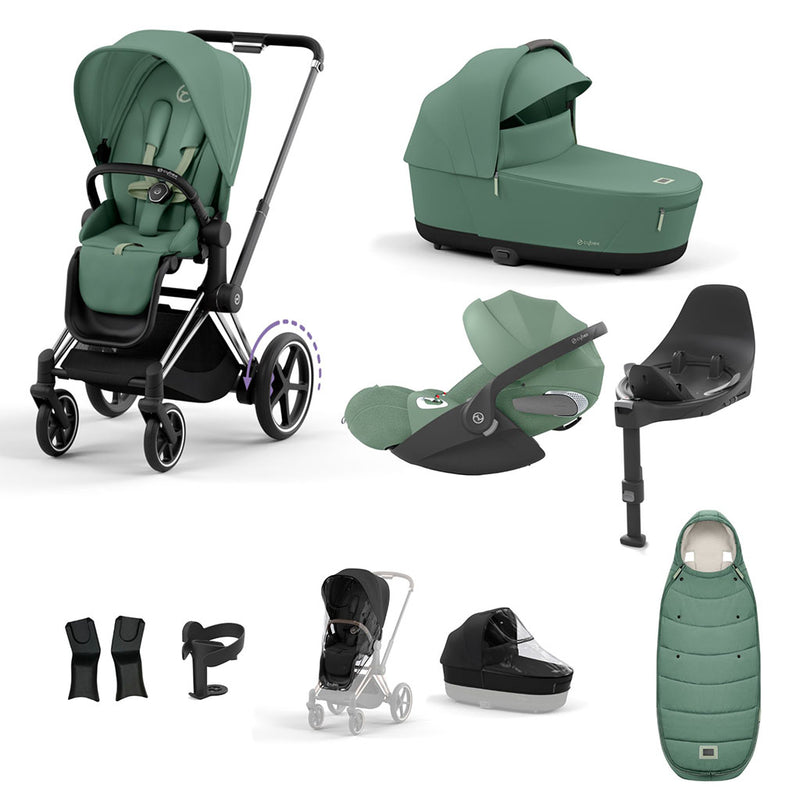 Cybex e-Priam Travel System - Chrome Black / Leaf Green