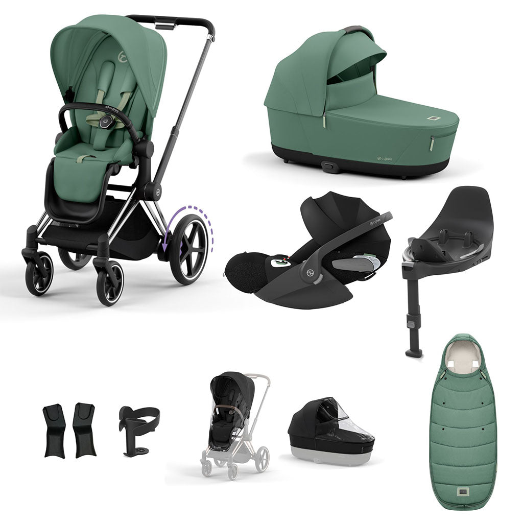 Cybex e-Priam Travel System - Chrome Black / Leaf Green